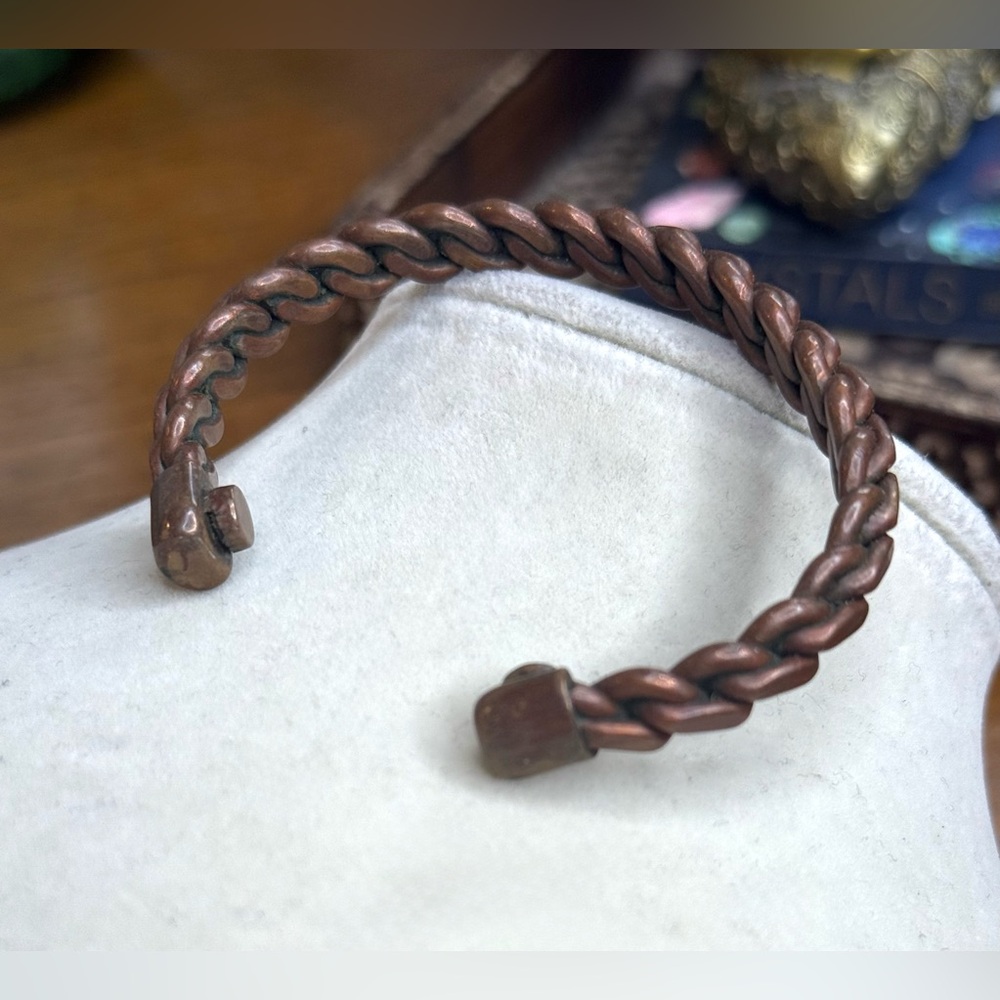 Vintage Braided Copper Cuff Bracelet Unisex 6.5” Healing Energy Rustic Look - Picture 7 of 8